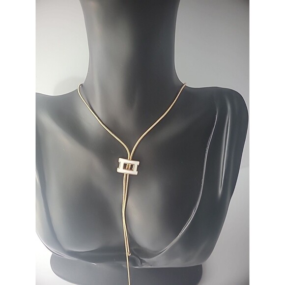 Vintage Versona Necklace Gold Tone Rope White Charm Bolo Jewelry Costume - Picture 3 of 11